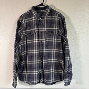 Woolrich 100% Cotton Brawny Flannel Shirt Shacket Gray Black Plaid Jacket Men XL